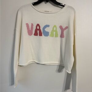 Moon & Madison White Knit Cropped Vacay Oversized Sweater Size Medium NWOT